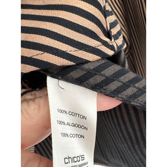 Chicos 3 No-Iron Striped Button-Down Shirt Womens Size XL Cotton Long Sleeve - Picture 4 of 7